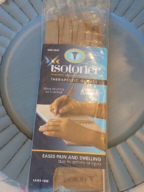 isotoner Beige Open-Finger Therapeutic Compression Gloves, Size L